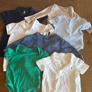 GAP Kids 5 One Pieces and 2 Tops 6-12 Months  - Navy, White, Green, Blue, Beige